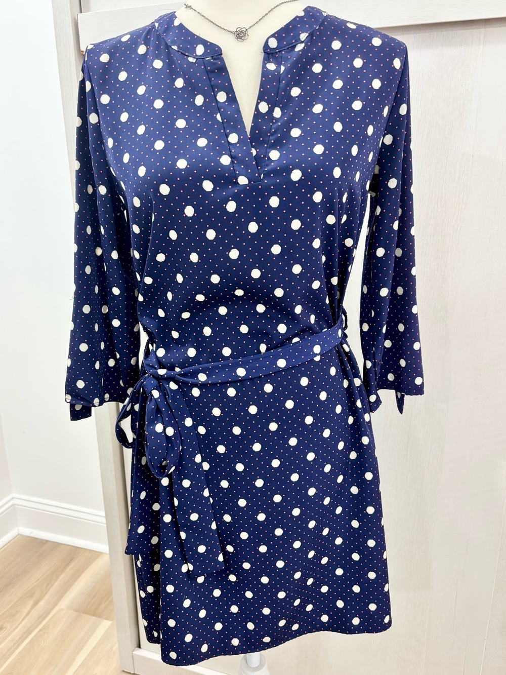 My Beloved Navy Polka Dot Dress With Sash